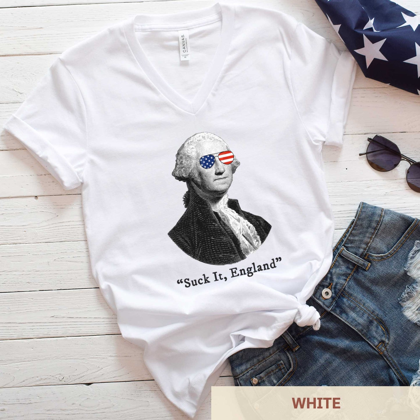 George Washington Suck It England - Adult Unisex Jersey V-Neck Tee