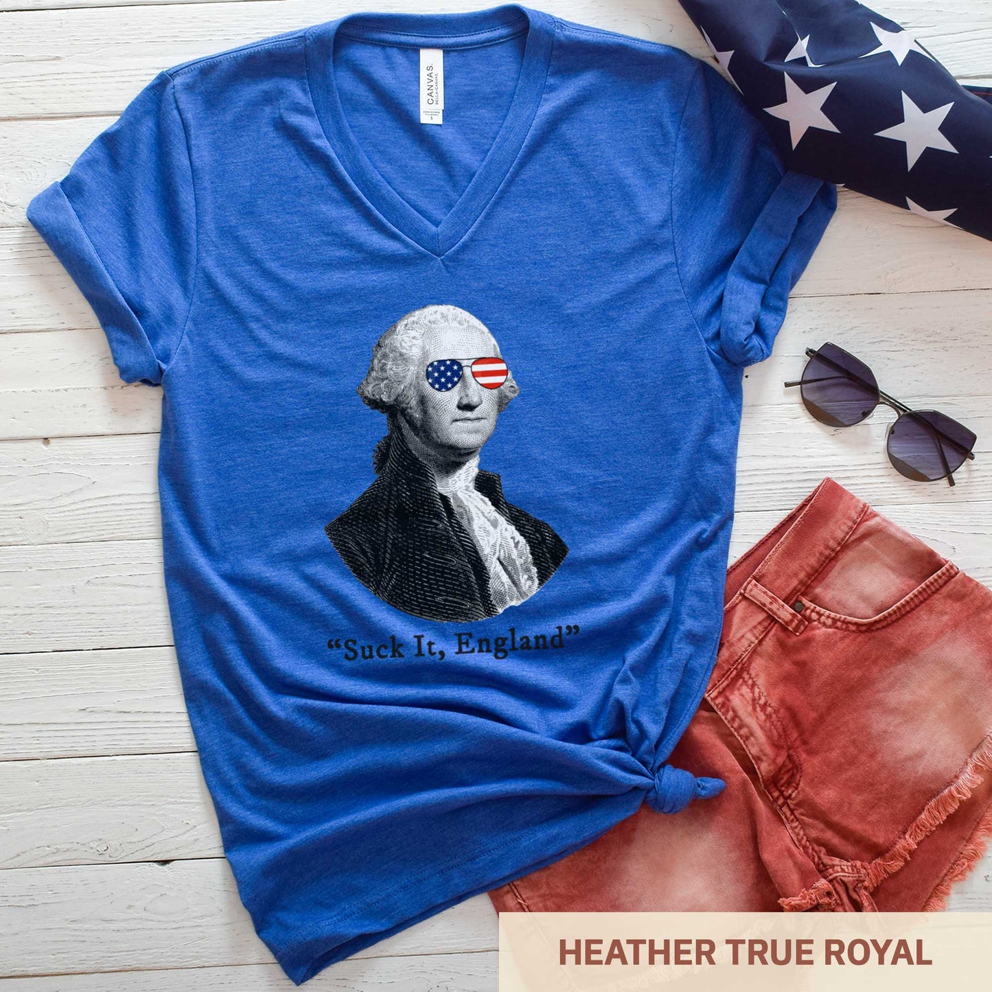 George Washington Suck It England - Adult Unisex Jersey V-Neck Tee