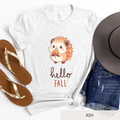 Hello Fall Hedgehog - Adult Unisex Jersey Crew Tee