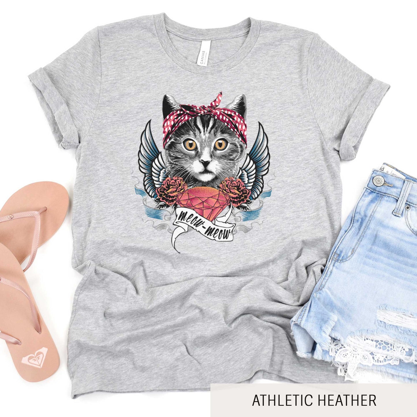 Hipster Kitty with Bandana - Adult Unisex Jersey Crew Tee