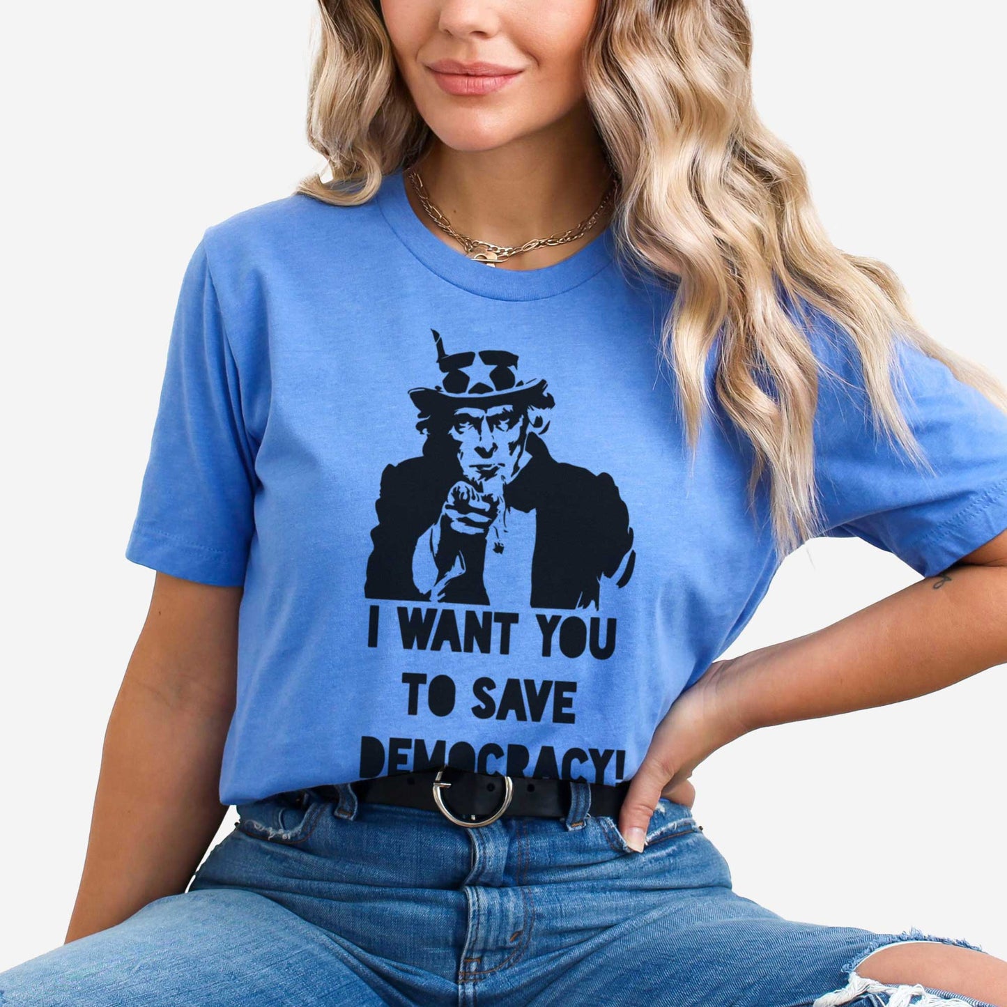 Uncle Sam Save Democracy - Adult Unisex Jersey Crew Tee