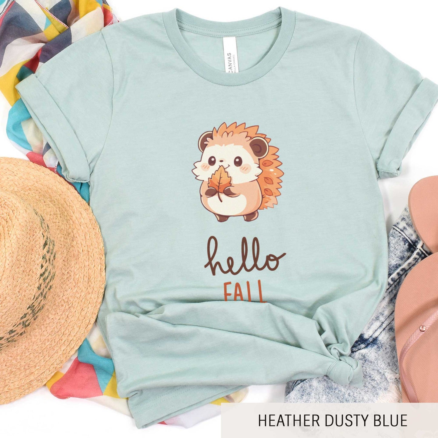 Hello Fall Hedgehog - Adult Unisex Jersey Crew Tee