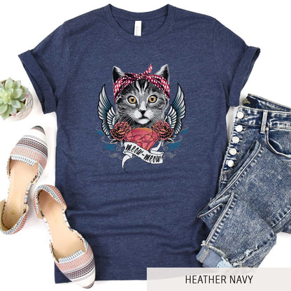 Hipster Kitty with Bandana - Adult Unisex Jersey Crew Tee