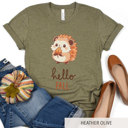 Hello Fall Hedgehog - Adult Unisex Jersey Crew Tee