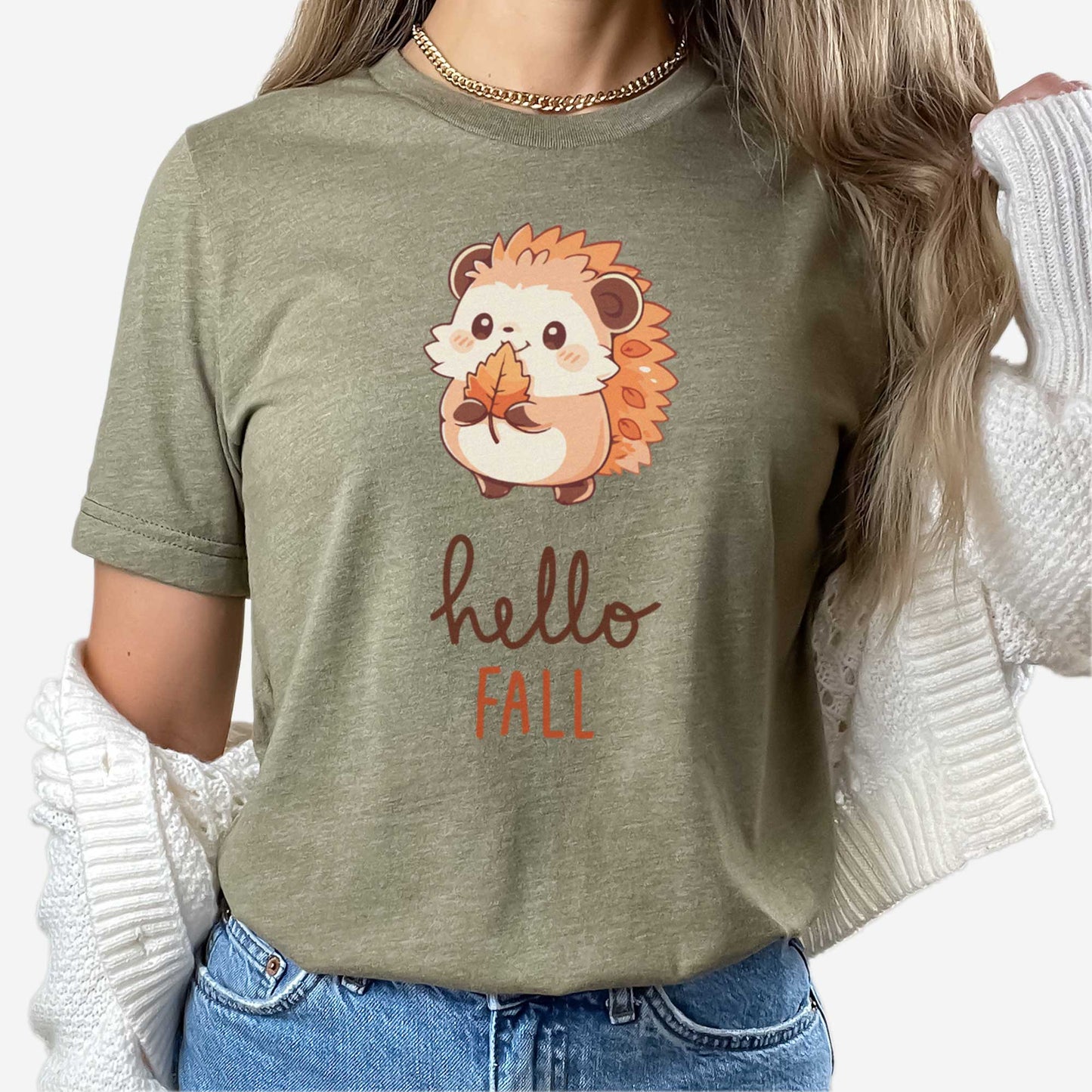 Hello Fall Hedgehog - Adult Unisex Jersey Crew Tee