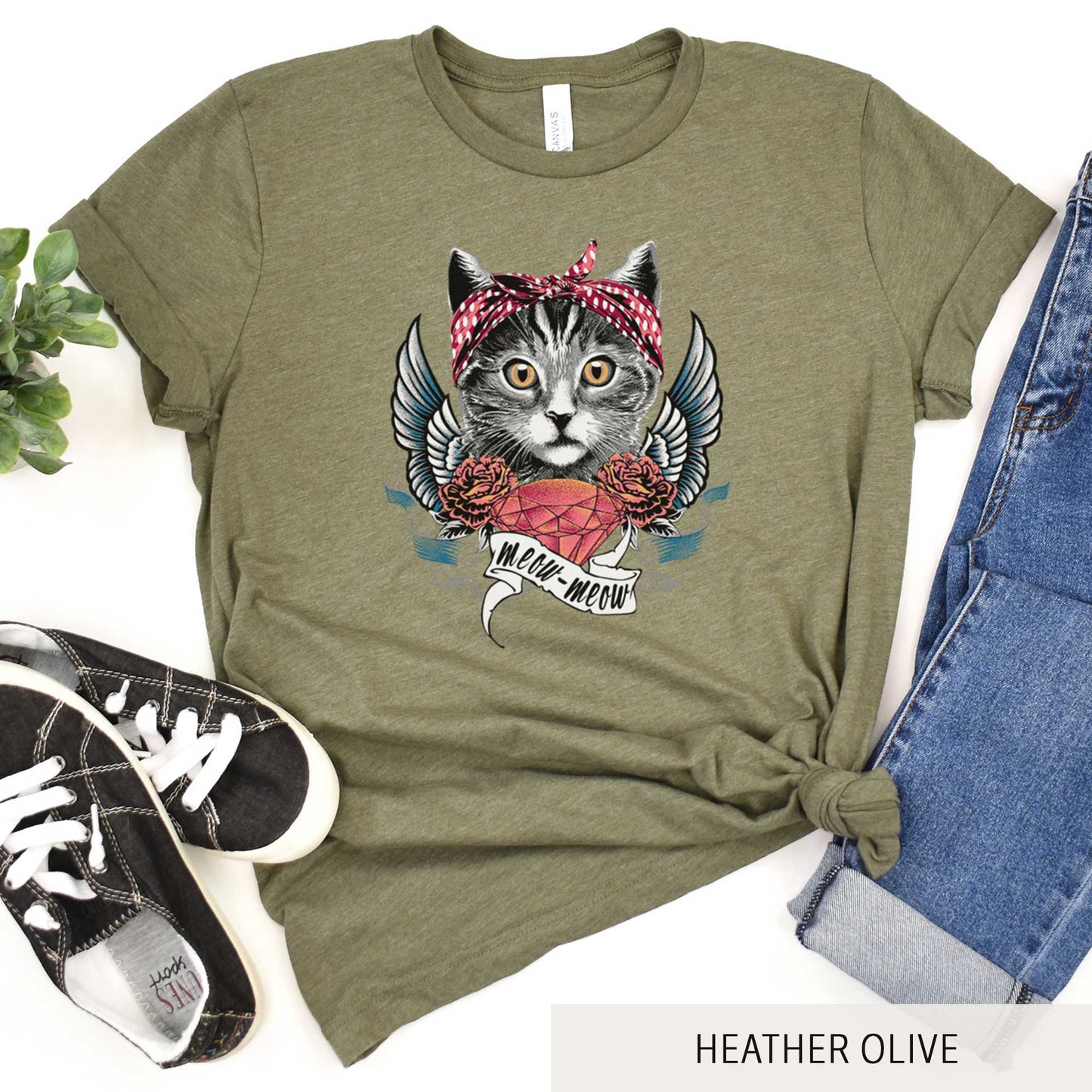 Hipster Kitty with Bandana - Adult Unisex Jersey Crew Tee