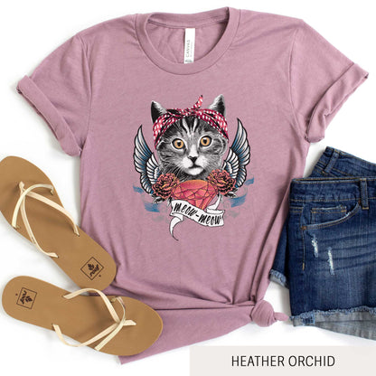 Hipster Kitty with Bandana - Adult Unisex Jersey Crew Tee