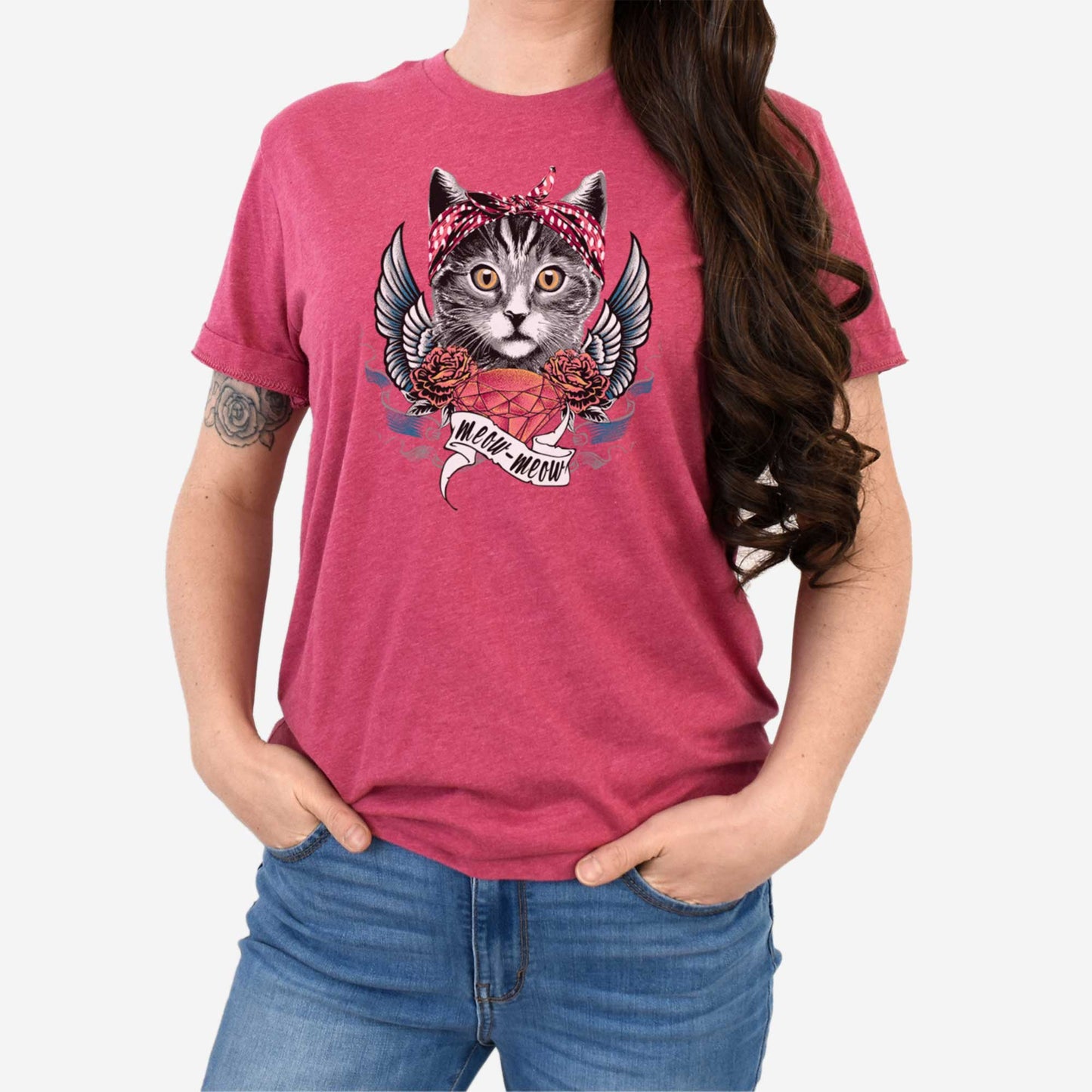 Hipster Kitty with Bandana - Adult Unisex Jersey Crew Tee