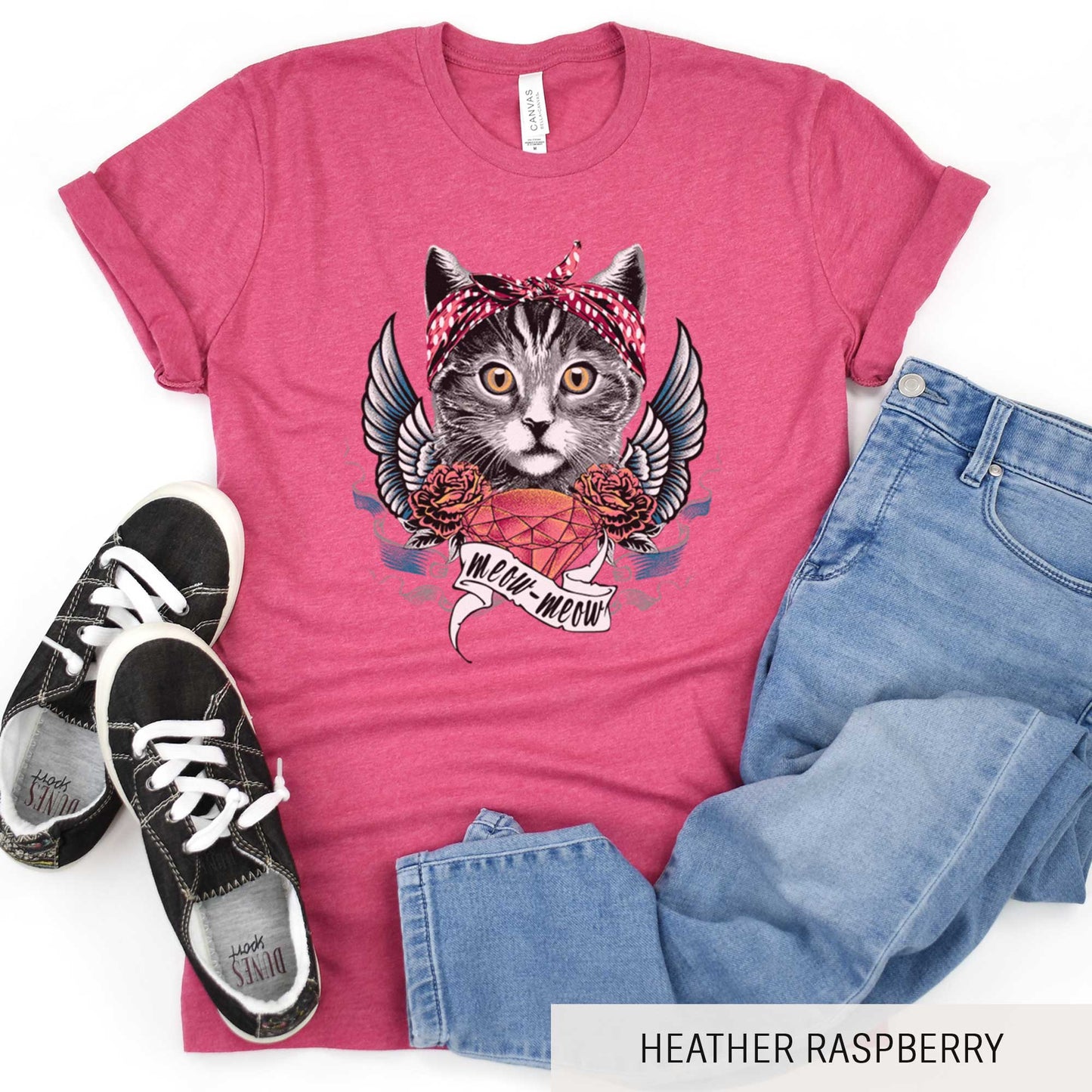 Hipster Kitty with Bandana - Adult Unisex Jersey Crew Tee