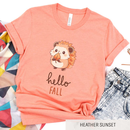 Hello Fall Hedgehog - Adult Unisex Jersey Crew Tee