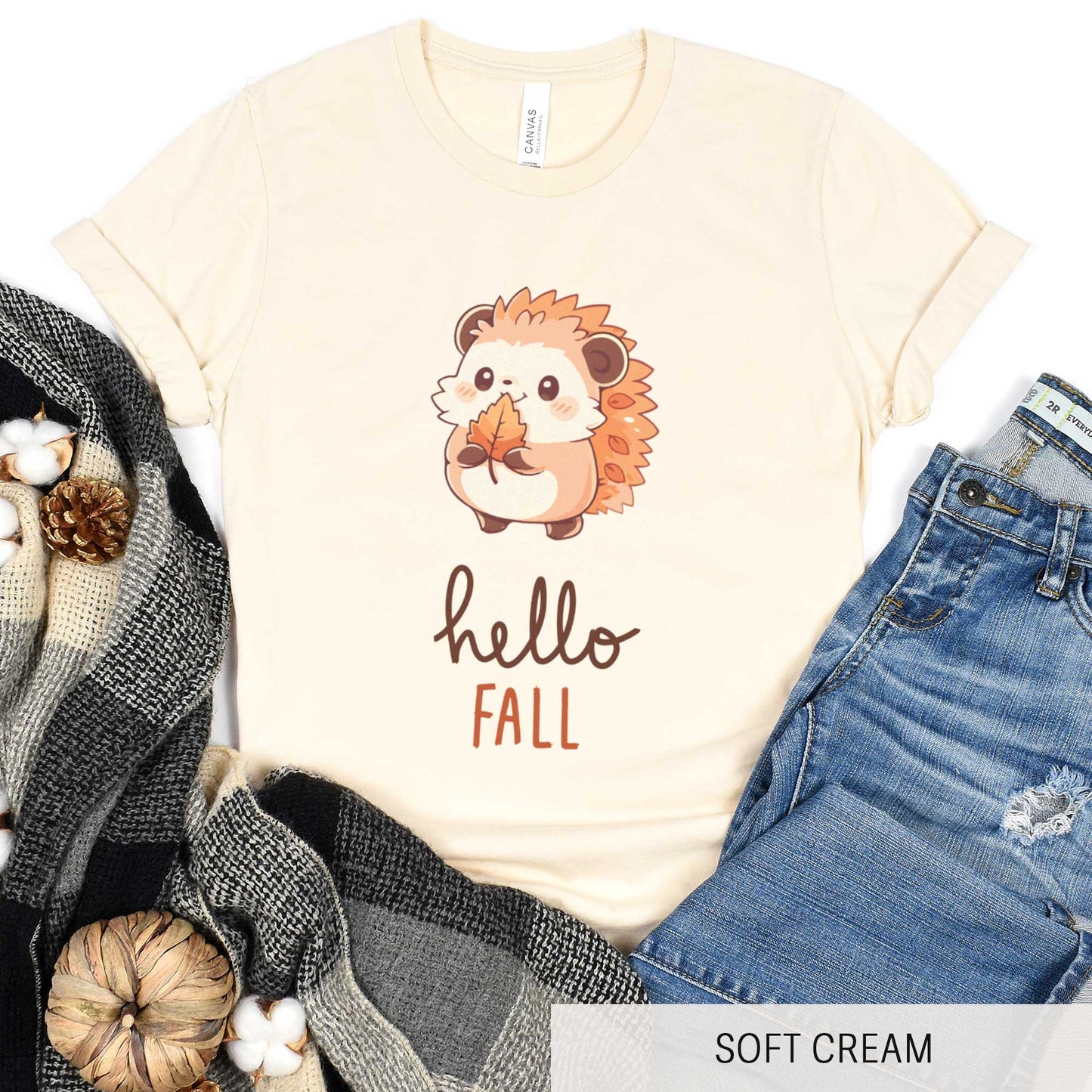 Hello Fall Hedgehog - Adult Unisex Jersey Crew Tee