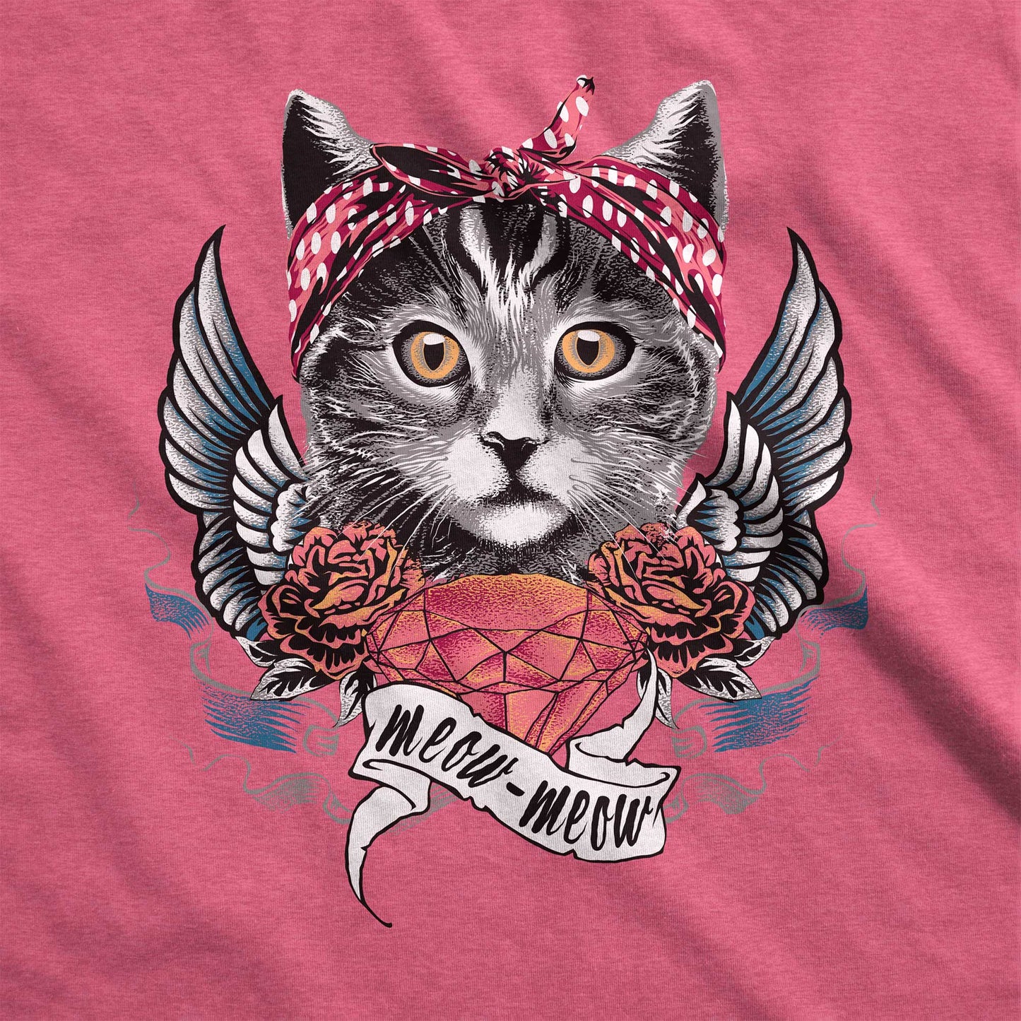 Hipster Kitty with Bandana - Adult Unisex Jersey Crew Tee